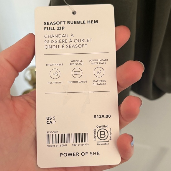 NWT Athleta Seasoft Bubble Hem Full Zip Army Green Jacket Size Small - Picture 10 of 11